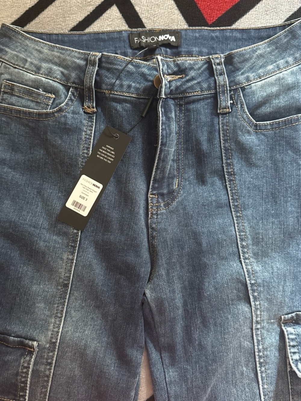 Fashion Nova Men's Distressed Dark Blue Straight Jeans